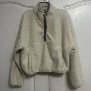 NWOT Cropped Fleeced Sherpa Half-Zip (Cream/Off White)